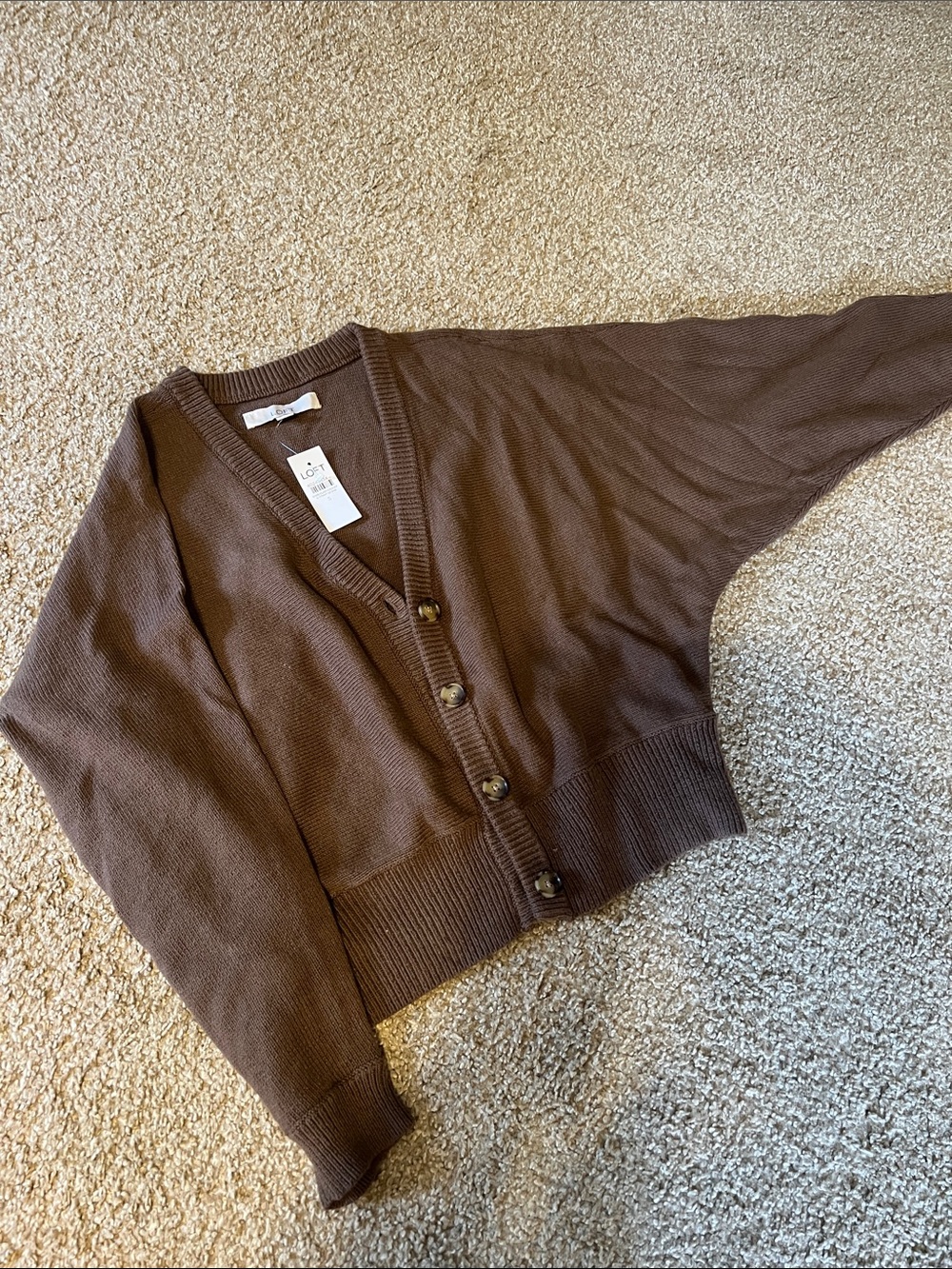 LOFT Brown V-Neck Button Cardigan